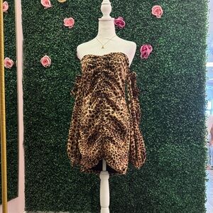 Leopard Print Strapless Dress
